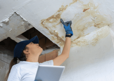 woman inspecting ceiling for mold remediation