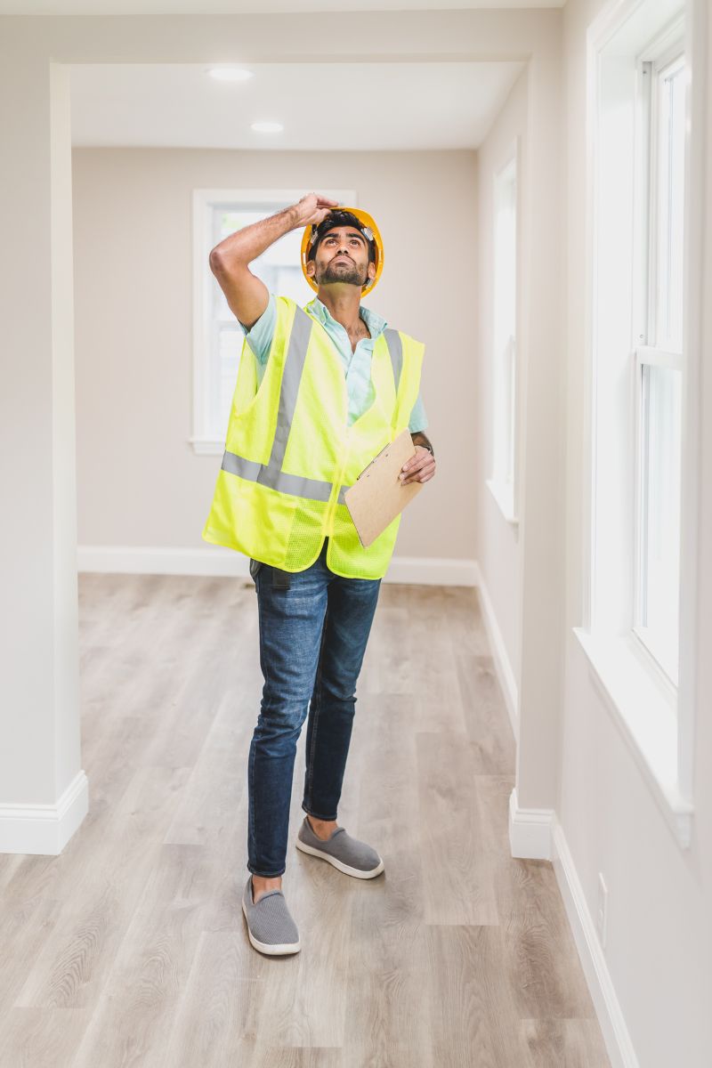 contractor inspecting celing water damage in Aubrey TX