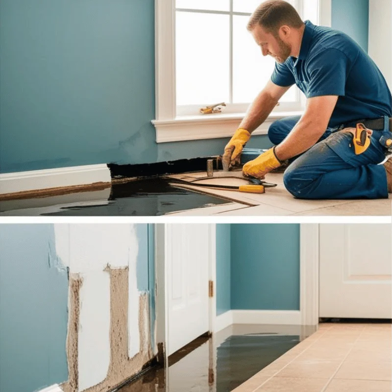 contractors repairing water damaged interior