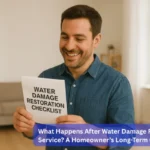 homeowner holding a checklist after water damage restpration