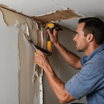 contractor repairing wall and ceiling