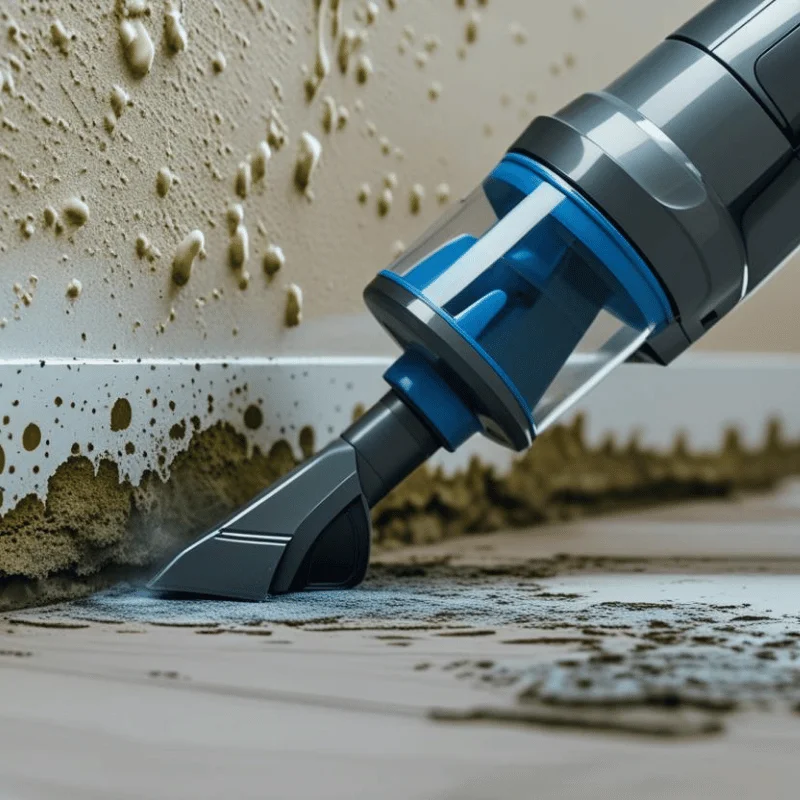 wall with mold vaccuming by the contractor