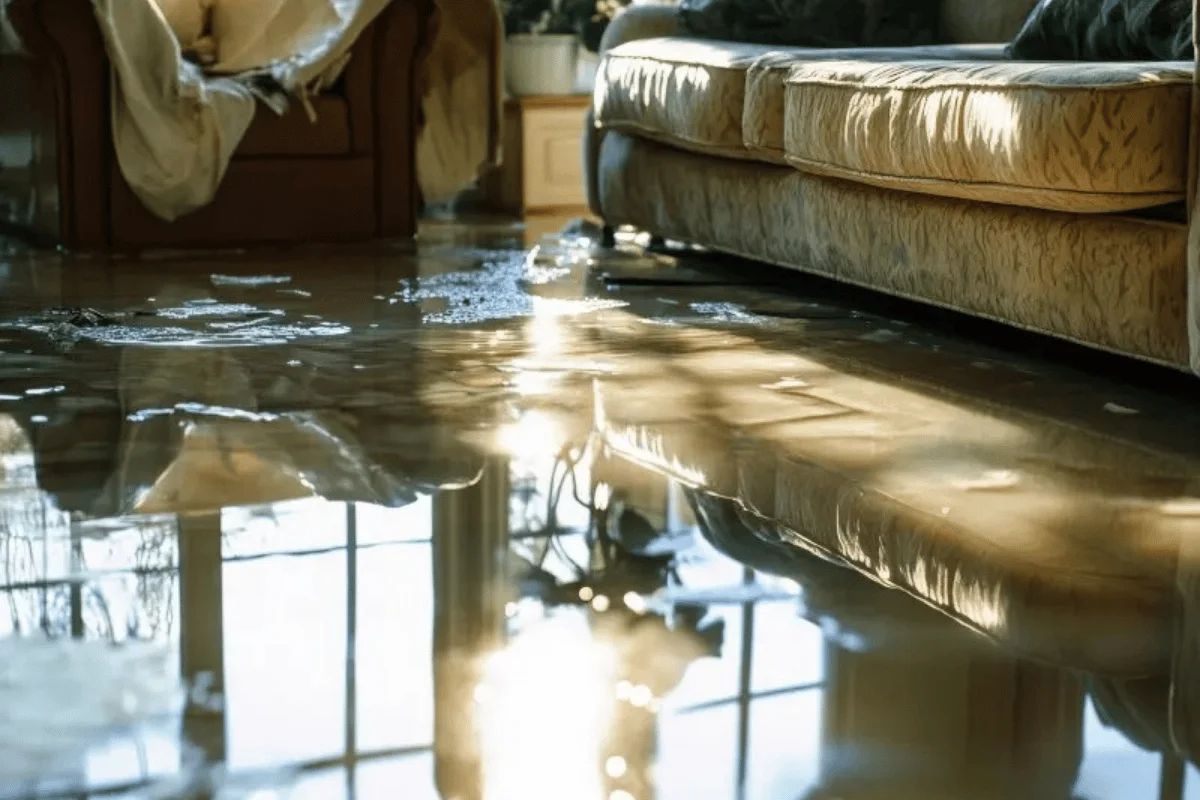SS Water Restoration - Soaked Living Room From Storm