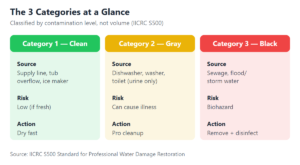 The 3 water damage categories at a glance (Source: IICRC S500)