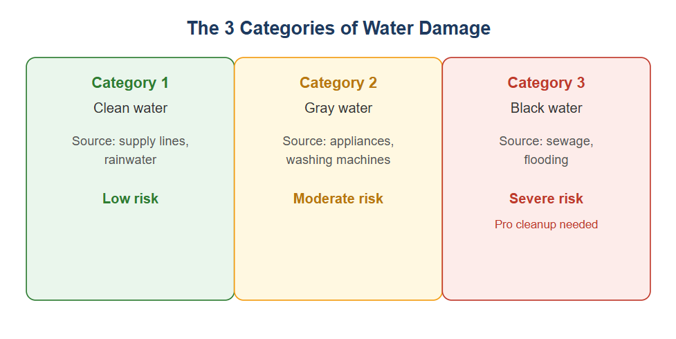 Comparison of the three water damage categories