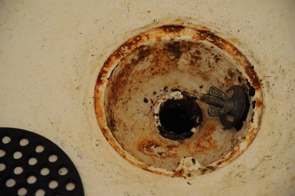 A floor drain, a common entry point for a sewage backup