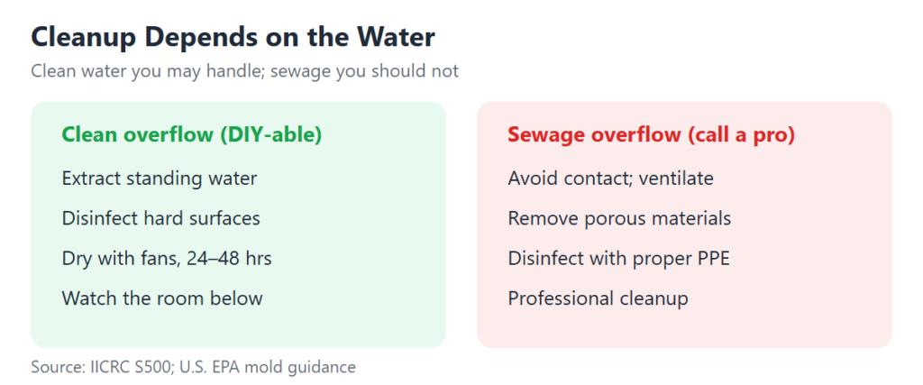 Chart: Clean vs. contaminated cleanup (Source: IICRC S500; U.S. EPA)